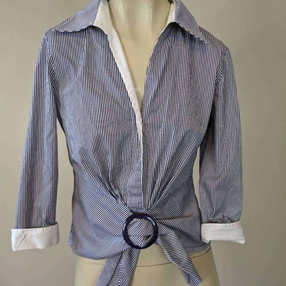 Lafayette 148 New York stripped long sleeve button down blouse